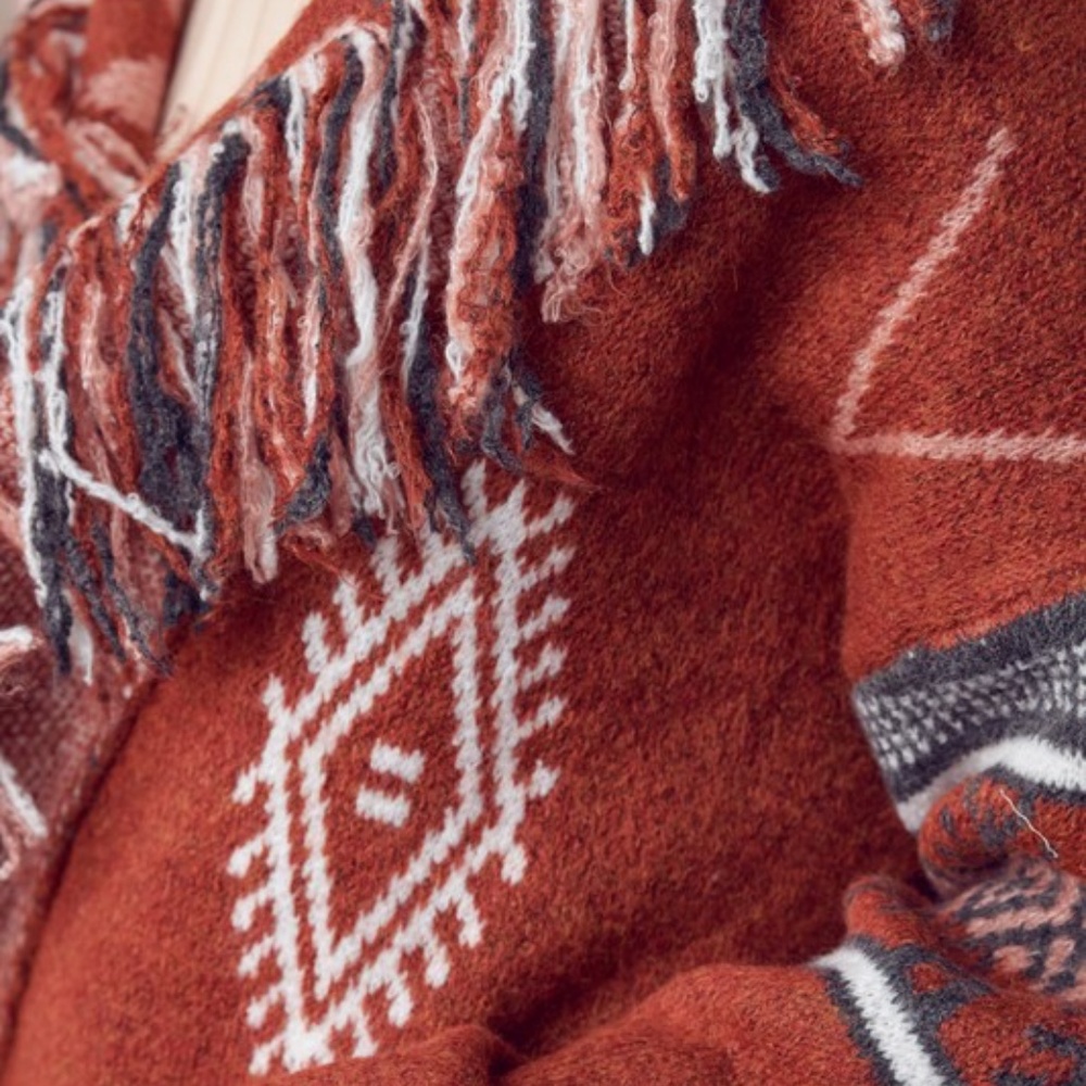 Cowichan Boho Aztec Native Fringe Print Soft Knit Cardigan Sweater - Picture 10 of 10